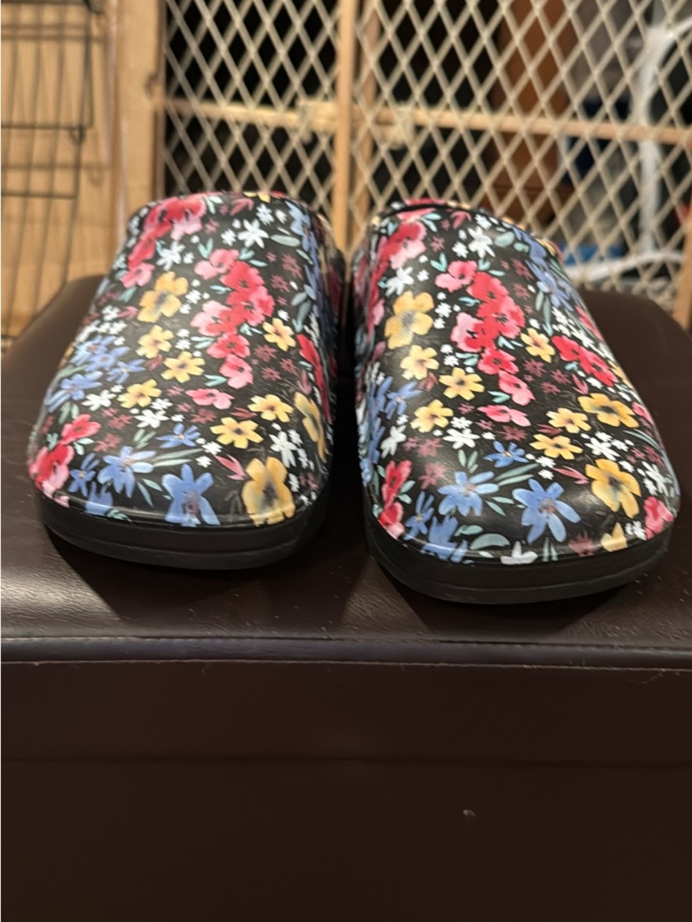 totes Black Floral Slip-On Clogs with Pink, Yellow & Blue Flowers